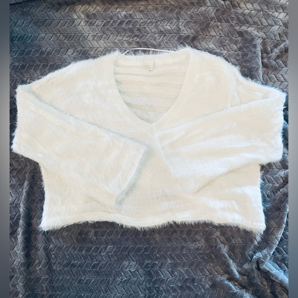 Super Soft, White, Fuzzy Oversized Sweater - image 1